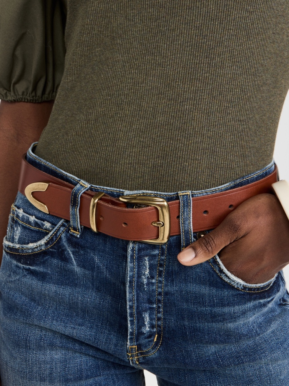 Madewell leather Belt with Gold Buckle